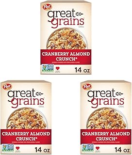 Great Grains Cranberry Almond Crunch Cereal, Cereal with Dried Cranberries and Almonds, Non-GMO Project Verified, 14 OZ Box (Pack of 3)