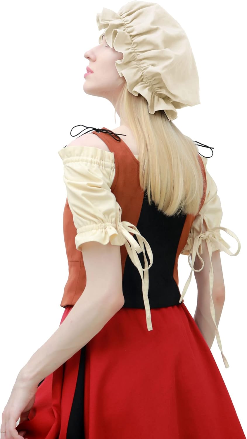 FURPHI Medieval Hat Women Victorian Bonnet Colonial Headwear Renaissance Costume Accessory - Image 4