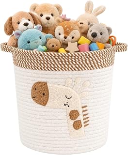 Woven Basket with Giraffe Handle, Cotton Rope Storage Basket, Small Organizer Bathroom Changing Table Toys Laundry Decorative Gift