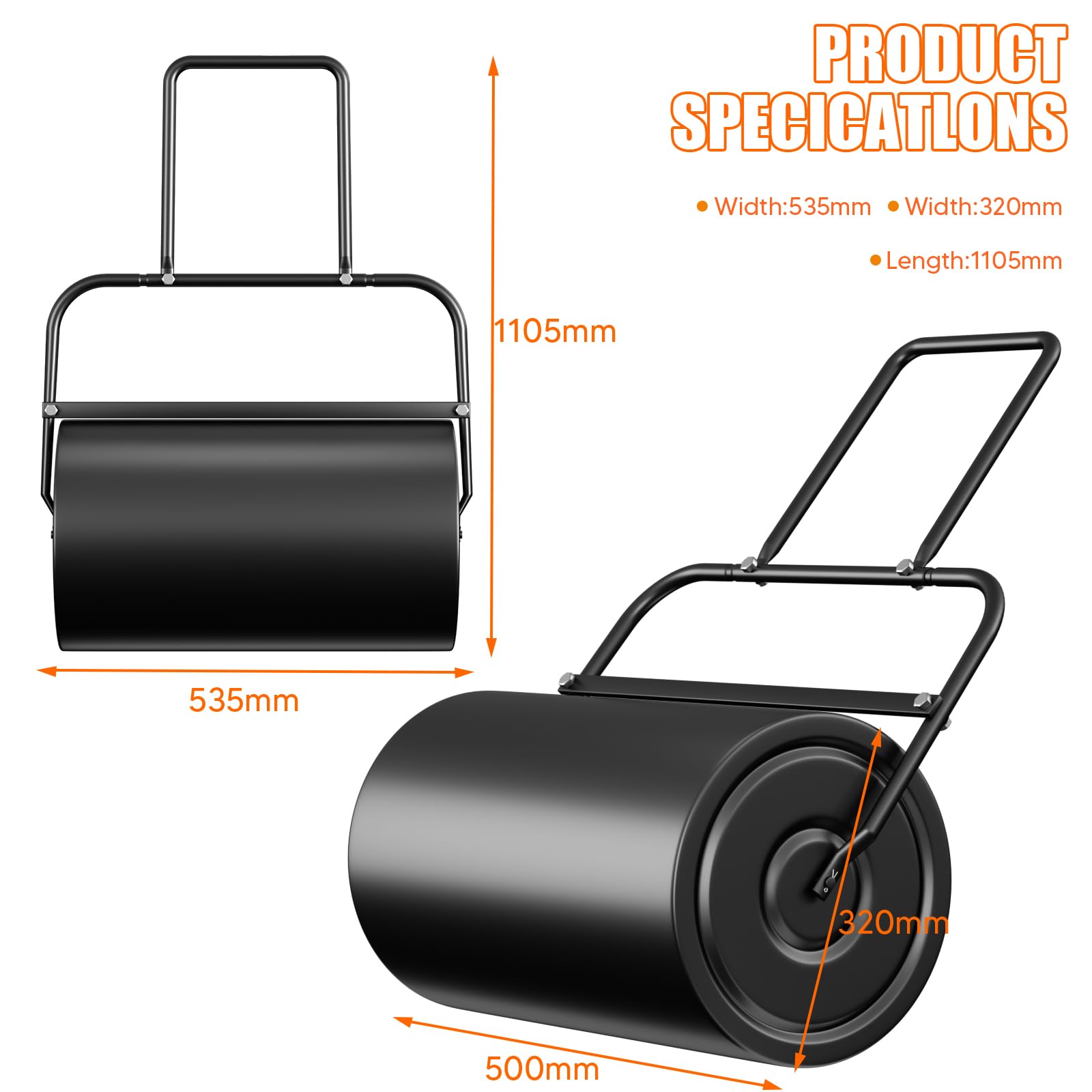 VELPAX Rullo Giardino 40 Litri 50 CM Lamiera D'acciaio