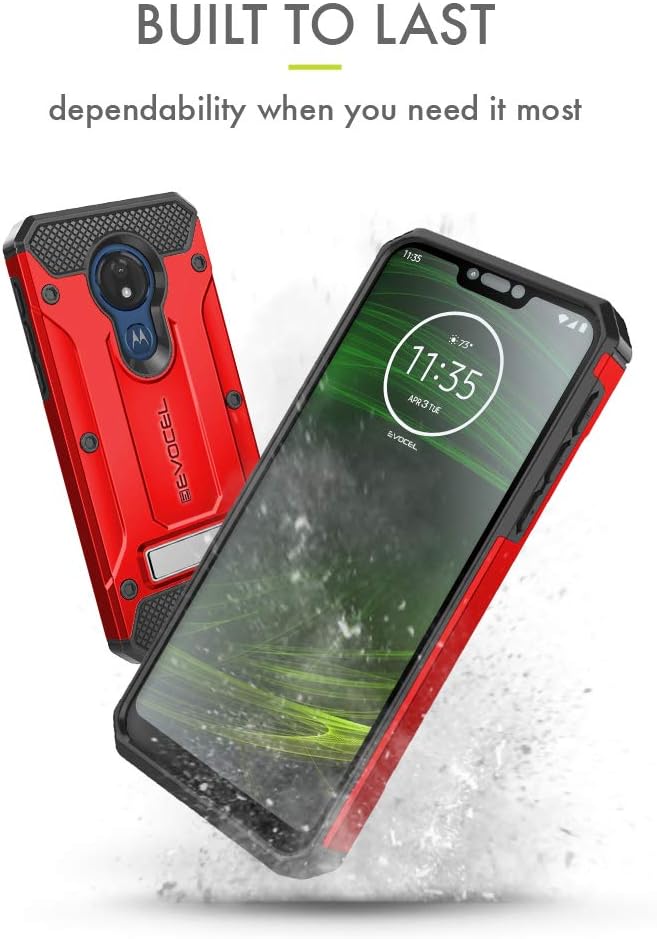 Motorola Moto G7 Power Case, Evocel [Explorer Series Pro] Premium Full Body Case with Glass Screen Protector, Belt Clip Holster, Metal Kickstand for Motorola Moto G7 Power (XT1955), Red