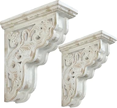 All Chic Set of 2 Corbels for Shelves Wood Corbels Decorative Shelf Brackets Farmhouse Decor Wooden Vintage Shelf White Floating Wall Shelf Long