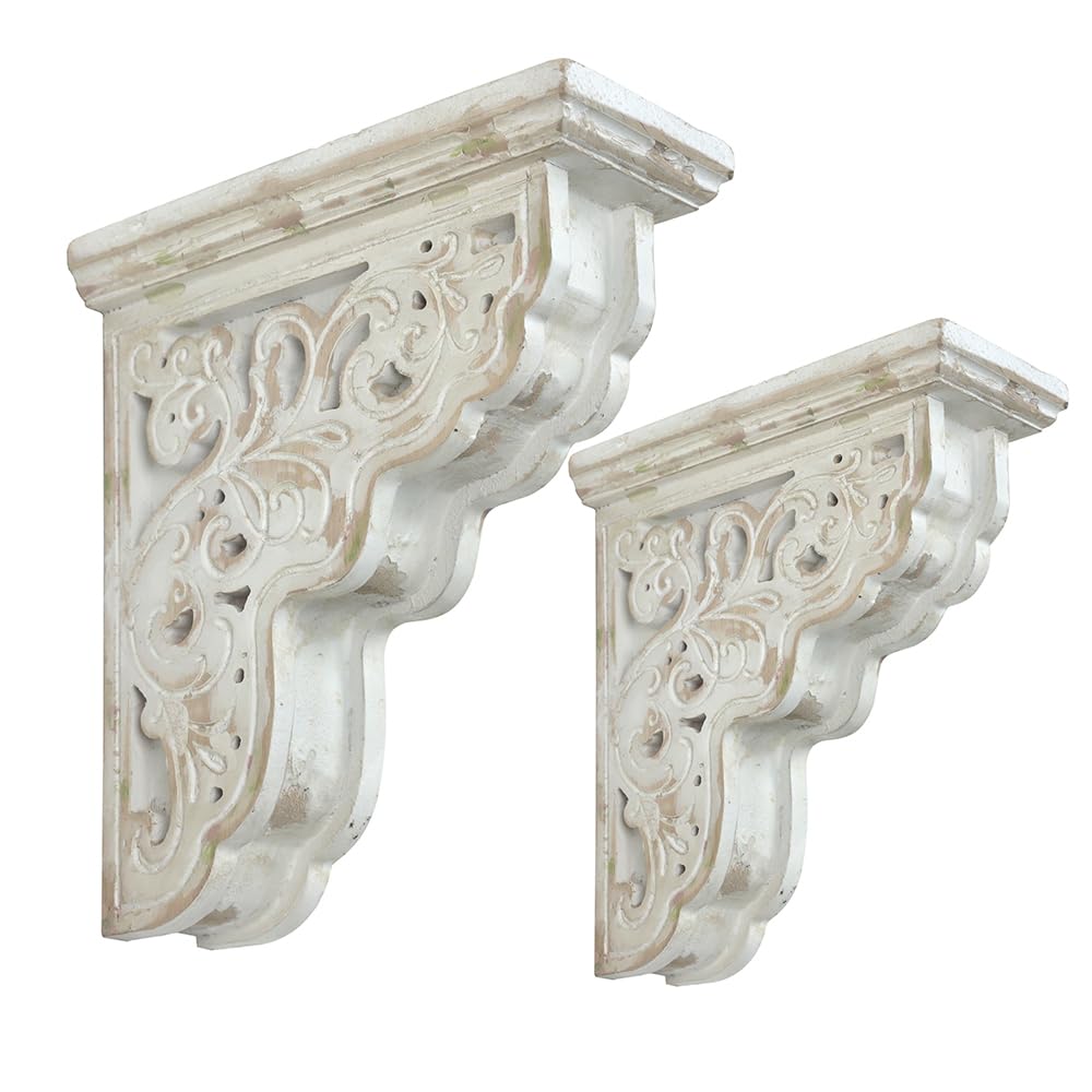 Set of 2 Corbels for Shelves Decorative Shelf Brackets Wood Corbels Farmhouse Shelf Corbels Distressed Decorative Shelf Brackets Floating Shelves Brackets for Home Decor