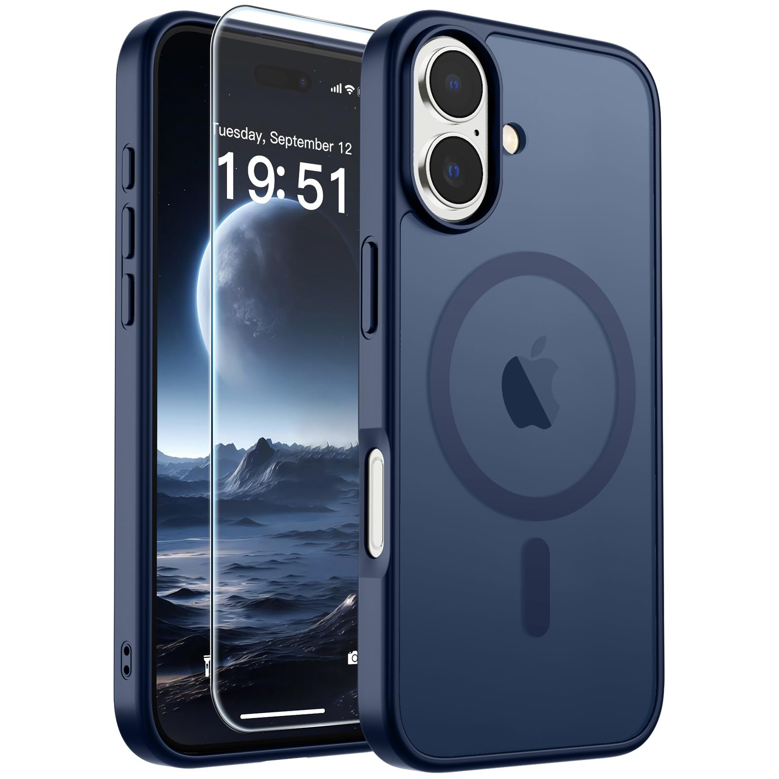 SUPFINE Magnetic for iPhone 17 Case Dark Blue with Screen Protector | Translucent Matte Phone Cover, Compatible with MagSafe, Military Grade Drop Proof, Rugged Shockproof Protective