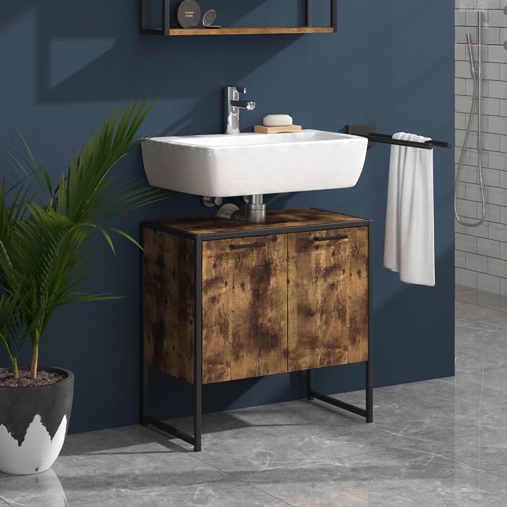 Vicco Mobile sottolavabo per bagno Fyrk, Legno antico, 60 x 60 cm, con intaglio per sifone per il montaggio sotto il lavandino
