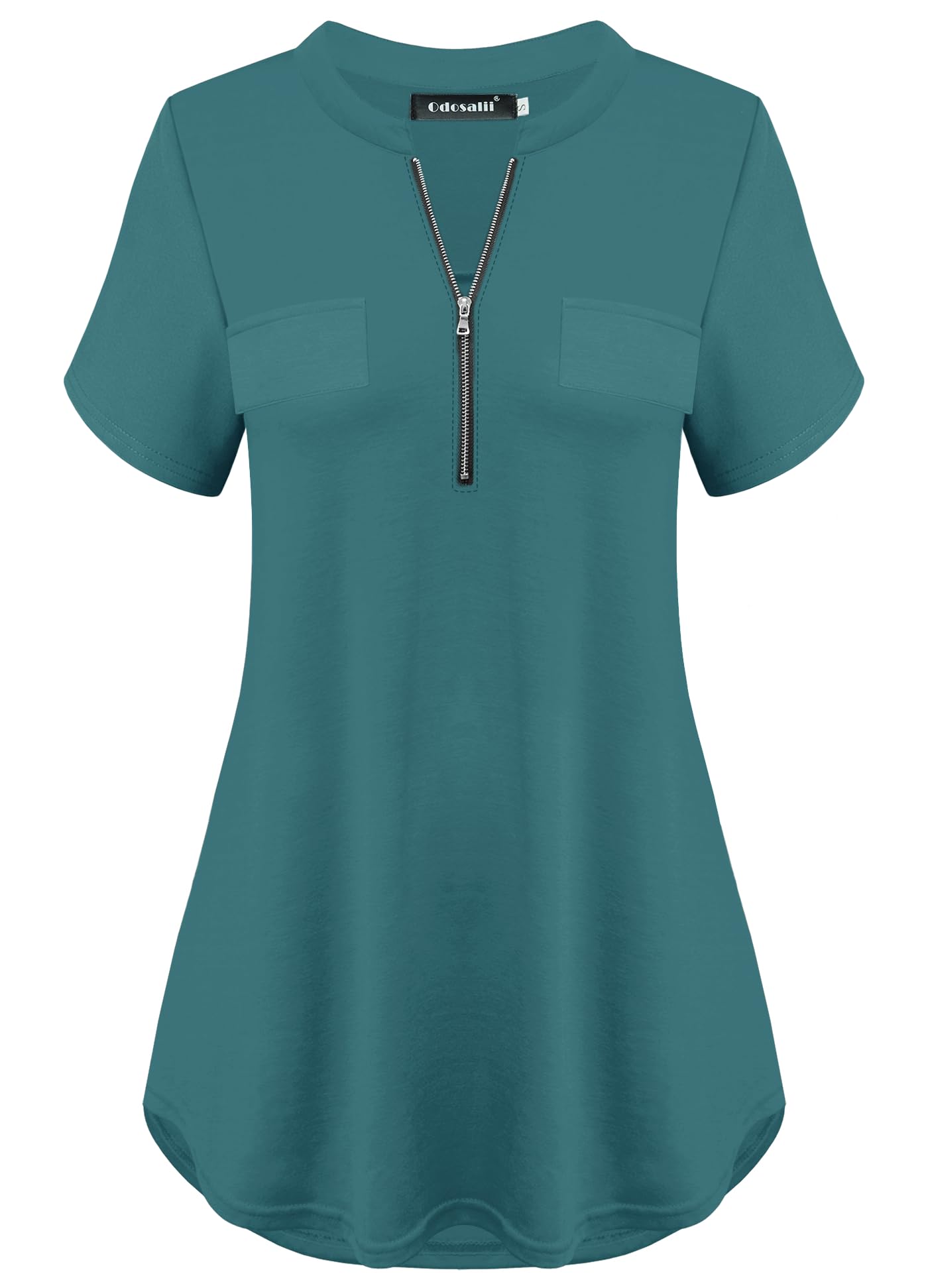 Odosalii Tshirt Damen Sommer Blusen Elegant Tunika Frauen Bequemer Schnitt Schick Kurzarm Arbeit Top Locker Shirt Bluseshirt Gemütliche Hemden Arbeitstunika Outfit B_Blaugrün_Kurzarm S