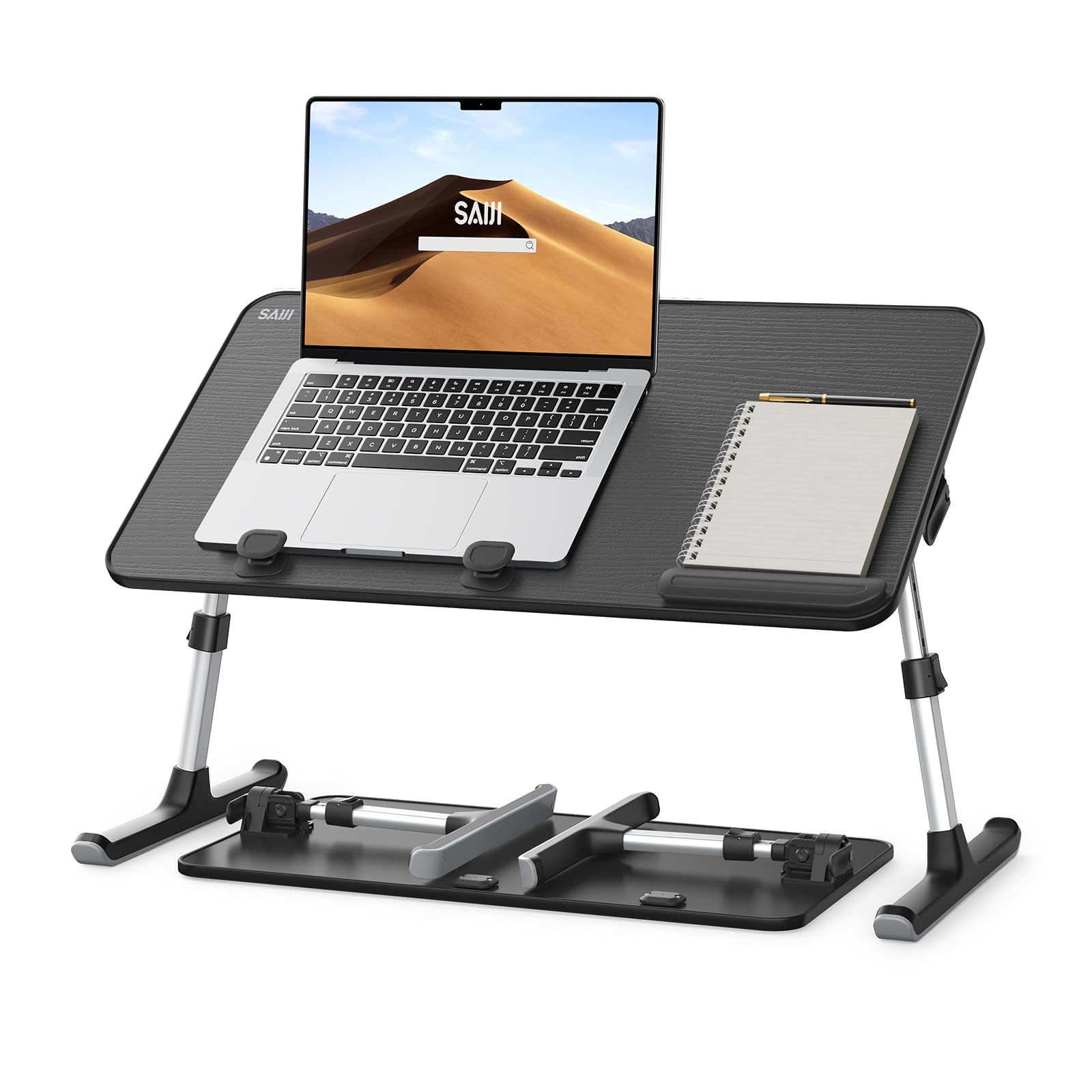 Mesa, SAIJI Mesa Plegable,Altura Ajustable, Soporte para Computadora Portatil en 5 Alturas, para sofá, Suelo, Trabajar, estudiar, Leer, Escribir, caben hasta 17 "portátil (52 * 30cm Negro)