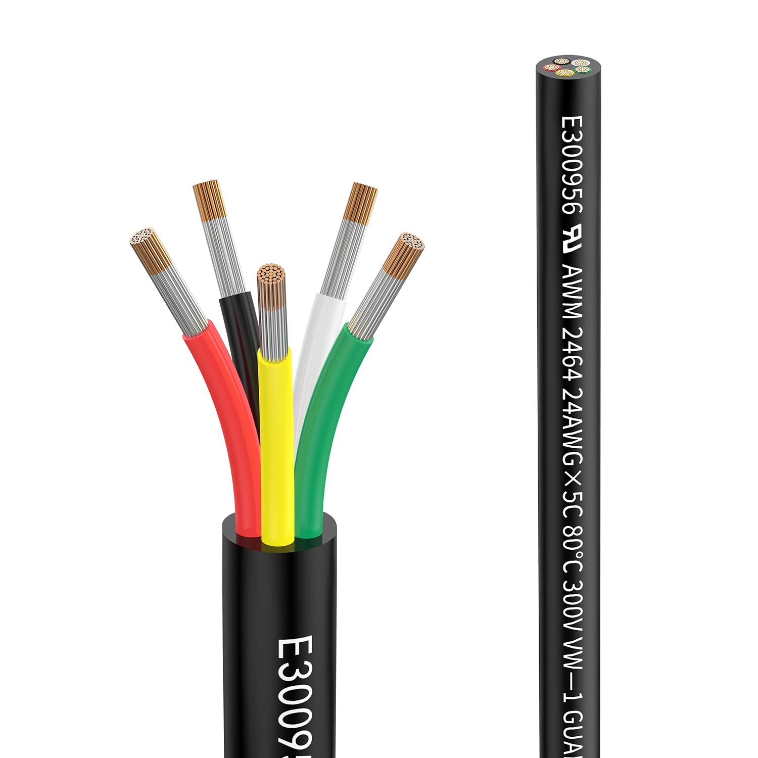 Matugajp 24awg 5×0.2mm² Electrical wire 5 Conductor Extension Cable 6.56ft/2Meters UL2464 DC 5V/12V/24V/300V 24 Gauge oxygen free Stranded Tinned Copper wire