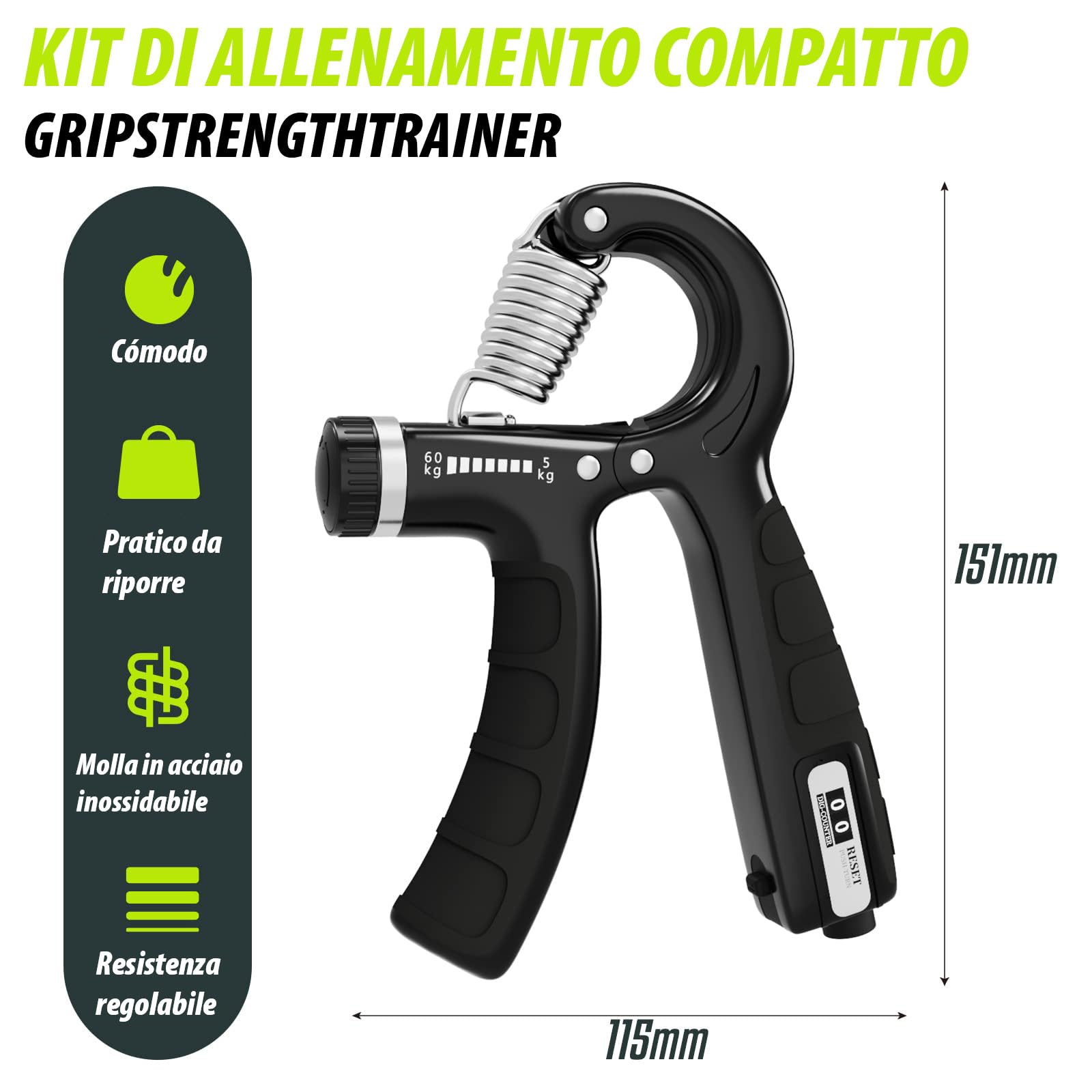Hand Grip Professionale 5 In 1: Riscopri La Forza Delle Tue Mani! Resistenza Regolabile 100-300 Lbs Per Avambracci Forti, Antistress E Recupero Muscolare - 3