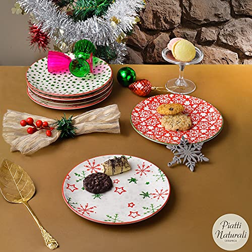 Piatti Naturali Ceramic Plates Set Of 6 Christmas Pattern, 8.3" Microwave And Dishwasher Safe, Scratch Resistant. #TOP3