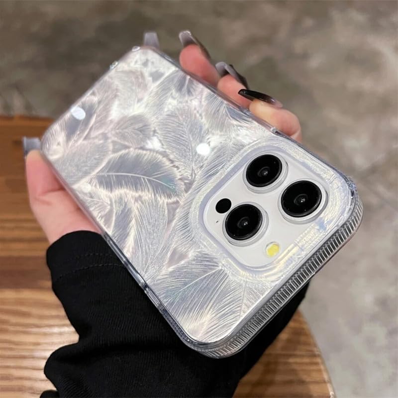 Image of COVERLY 3D Aesthetic Cute Trendy Bling Case for iPhone 16 Pro Max Luxury Glitter Colorful Dream Feather Art Laser Printing Phone Case for Women Girls Teens Gradient Luxe Leaf Sparkling Cover