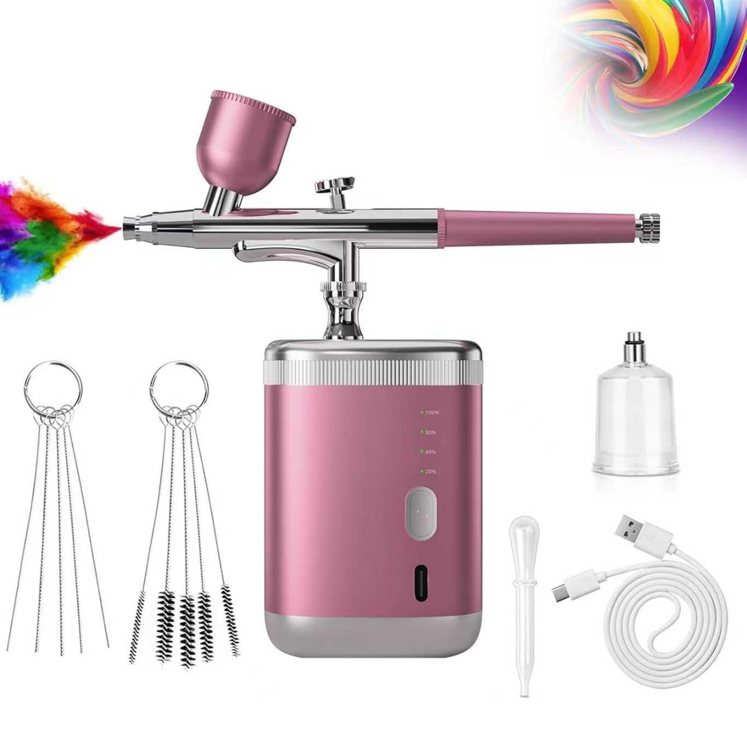 Kit de aerógrafo con compresor y pistola de mano, boquilla de 0,3 mm, 3 niveles de presión, batería de 1200 mAh, ideal para arte de uñas, maquillaje, decoración de pasteles, pintura de modelos