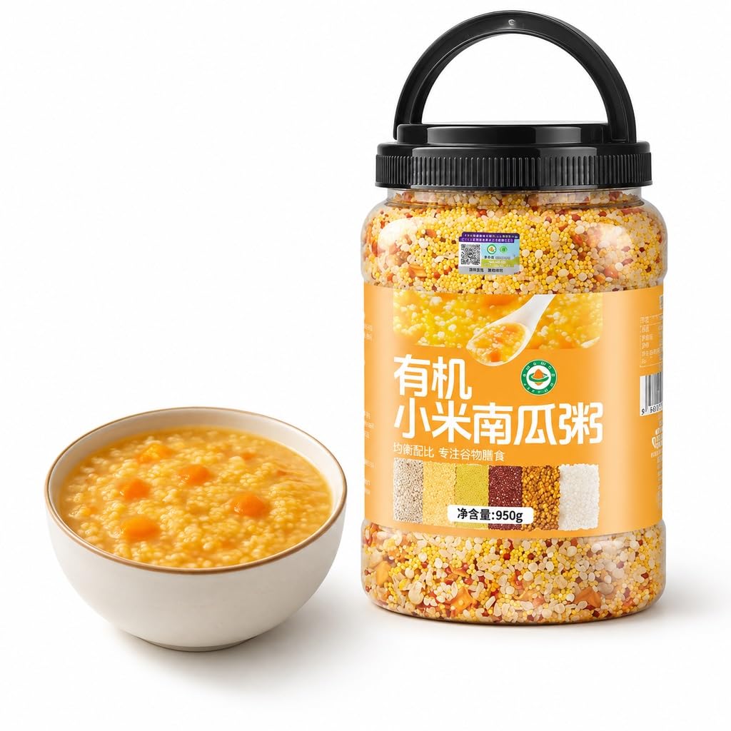 Mezcla De Gachas Calabaza Y Mijo Enlatadas, 950 G, Cereales Premezclados, Sin Remojo, Desayuno Merienda Fácil Preparación, Dulzura Natural, Tamaño Familiar