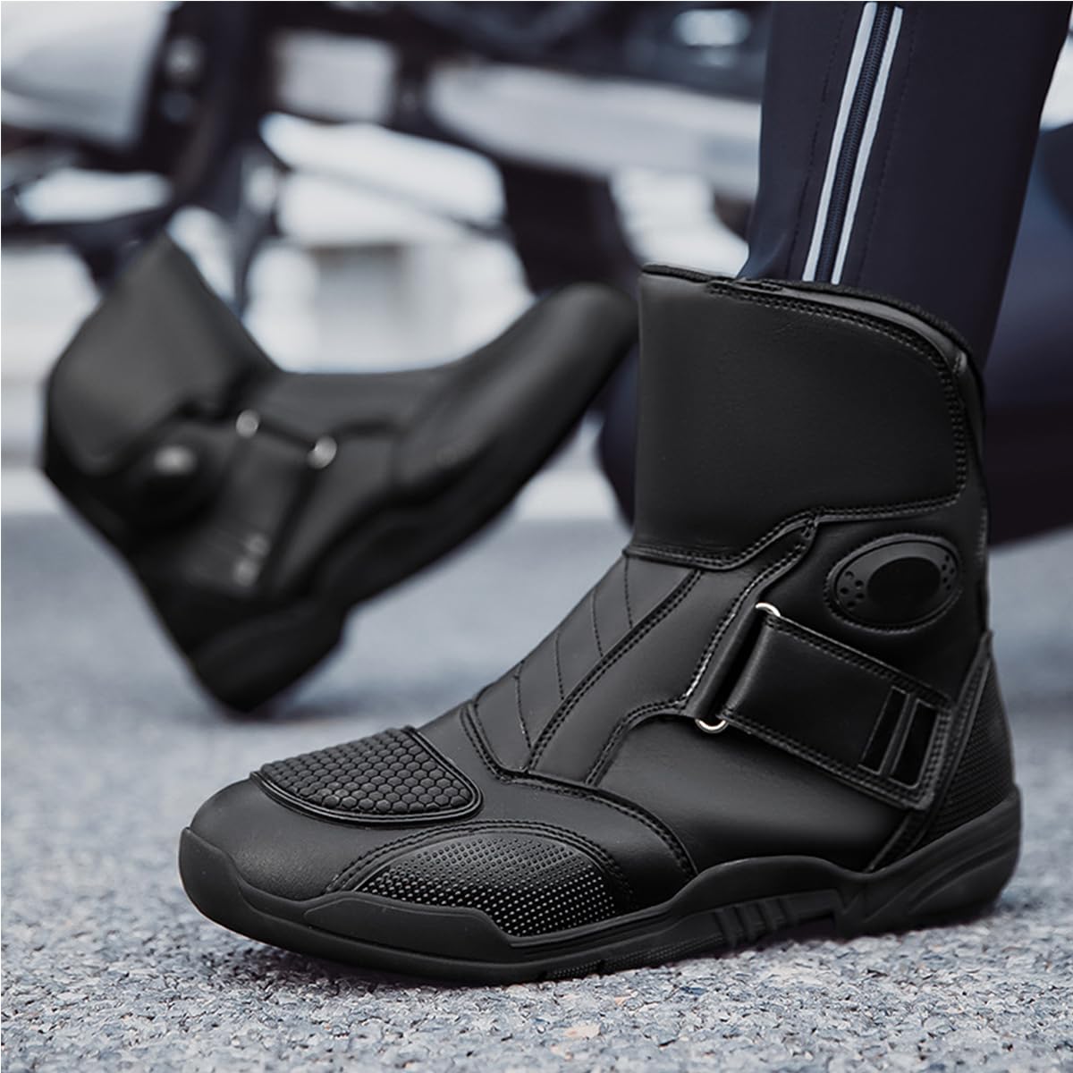 SDEQA Scarpe Moto Uomo in Pelle, Stivali Moto Motocross Strada | Stivali Protettivi Traspiranti Antiscivolo Motociclista per Pista e Strada