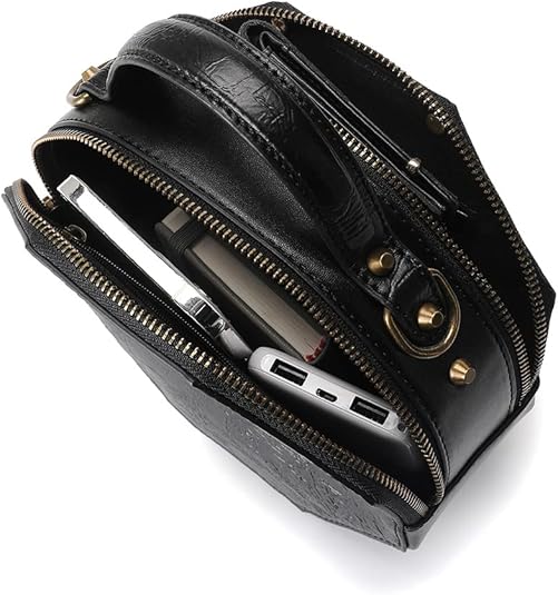 Zaino Uomo In Pelle Nera Stile Steampunk Gotico Con Ali - Borza Moda Retrò Con Chiusura Lampo