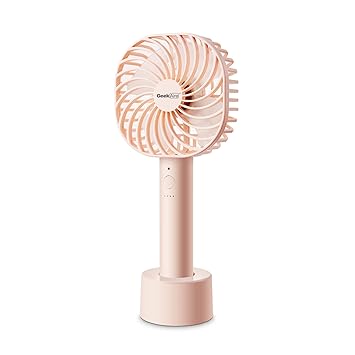 Geek Aire GF3 5 Inch Rechargeable Mini Fan with USB Charging | 5 Speed Option | Portable, Handheld and Small Table Fan | 2500 mAh Li-ion Battery | For Baby, Makeup, Travel, Home and Office (Pink)