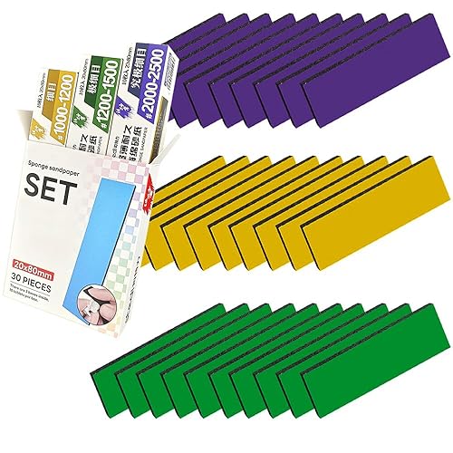 Stedi Sanding Sponge for Model Gundam Building, Hobby Model Tools Hand Sanding Block Waterproof Wet Dry Reuse 1000 to 2500 Grit Sandpaper, 30 Sheets - Sanding Sponge Strips#1000 to #2500(30PCS)