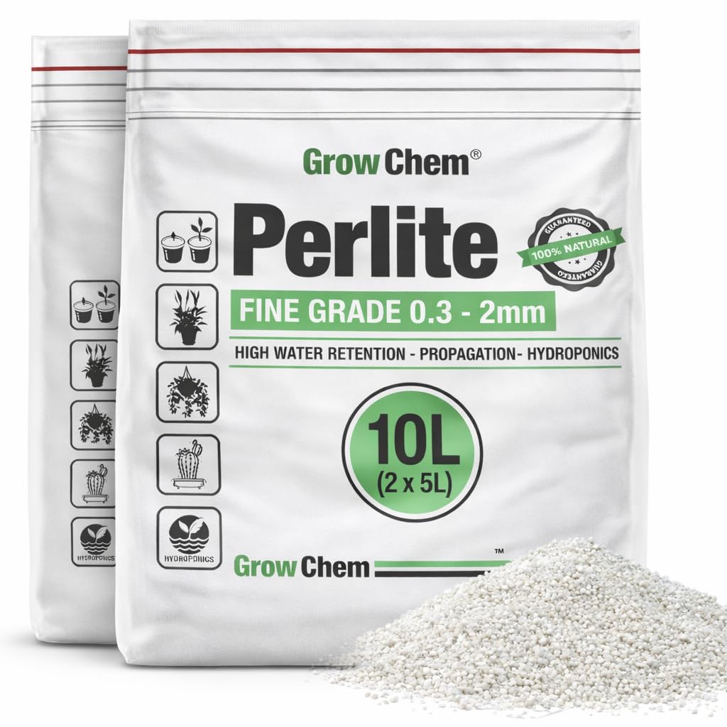 Grow Chem Perlite FINE for Plants-10 Litre (2x5l) 0.3–2mm Fine Grade Seedling Mix- Premium Horticultural Perlite for Hydroponics & Propagation, Improves Drainage and Water Retention