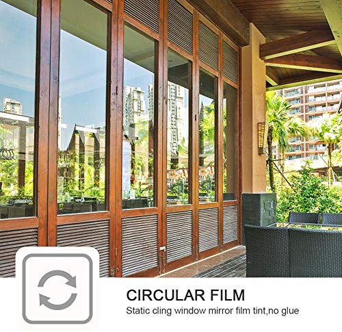 Window Privacy Film One Way Daytime Mirror Tint Treatments UV Heat Control Vinyl Stickers Sun Block Glass Paper Door Covering Reflective 35.4 Inch x 32.8 Feet Brown Silver