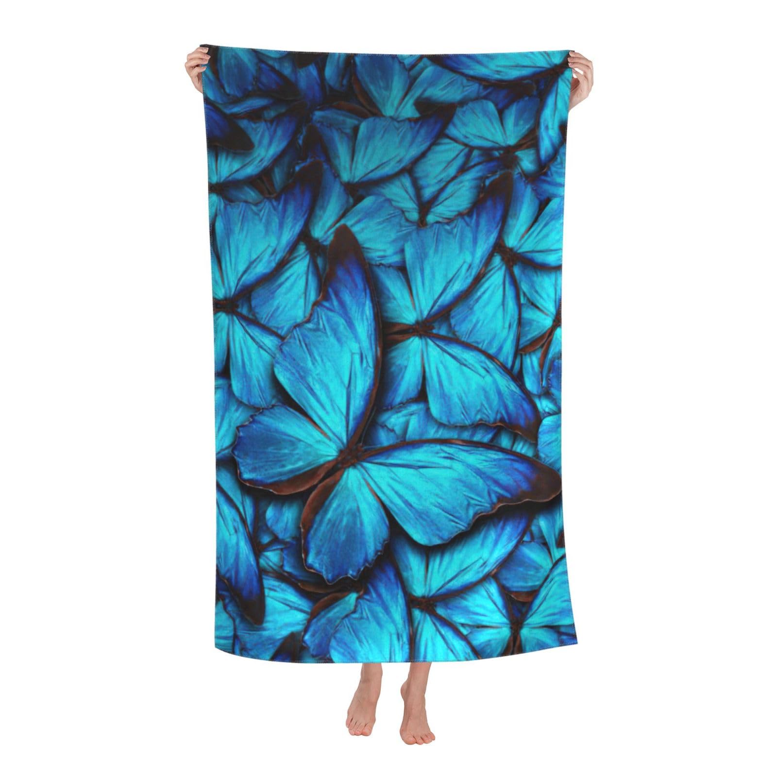 NImongt Many Blue Butterfly Print Oversized Adult Beach Towel For Travel Weekend Getaways Festivals Camping Trips