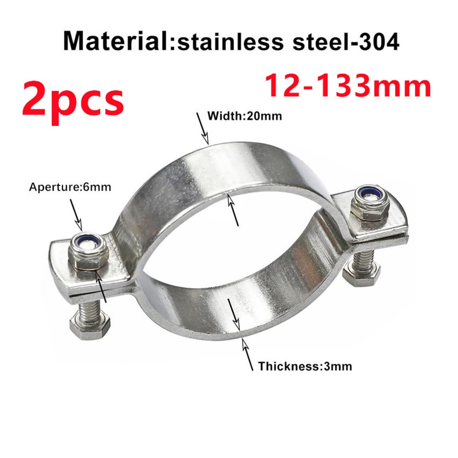 Staffa Supporto Tubo Pesante Acciaio Inox 304 Fissaggio | Anello aperto, presa rigida, antiruggine, uso lavorazione metalli(2pcs 108-114mm)