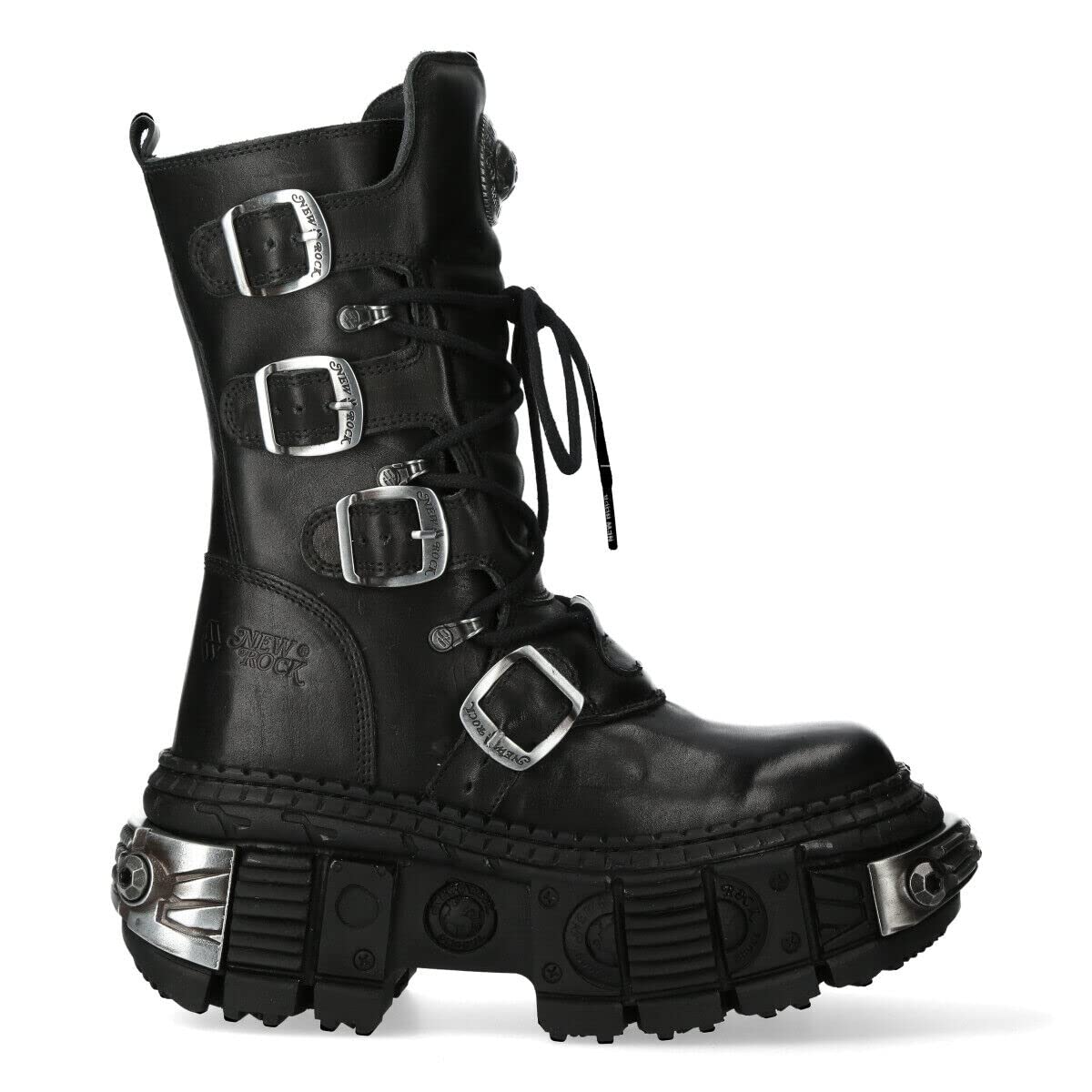 New Rock Boots WALL1473-S3 Unisex Metallic Black Leather Platform Gothic Boots