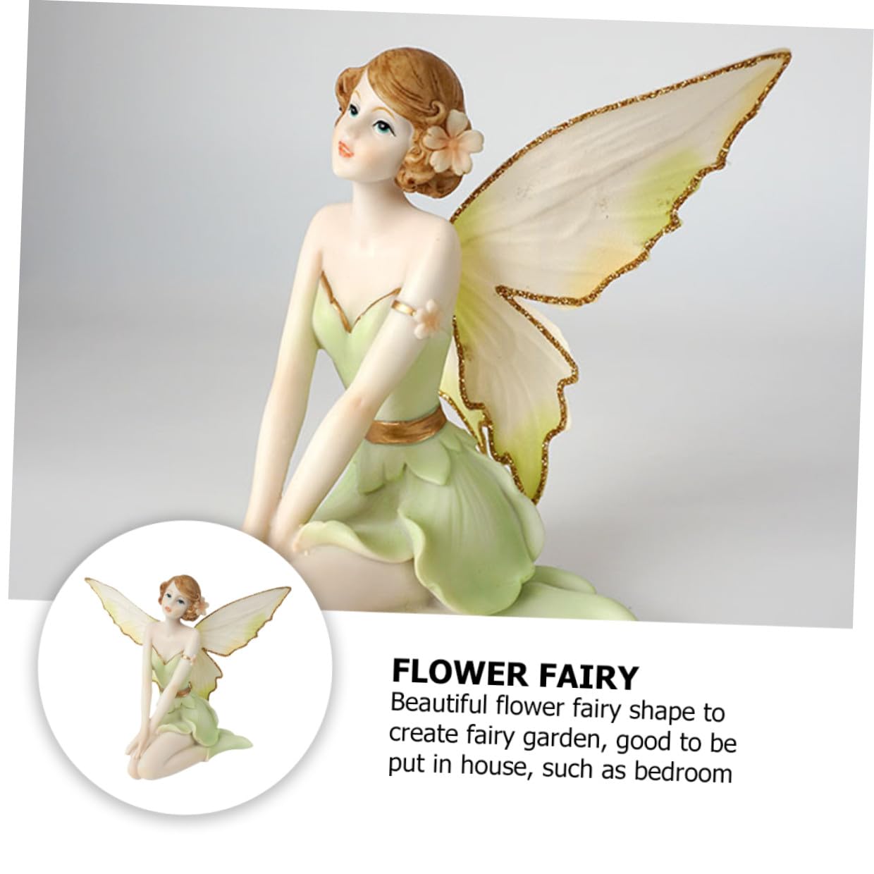 OUNONA Figura de Resina de Hada Flor y Ángel Pintada a Mano en Color Verde Superficie Lisa, Adorno Elegante para Sala o Escaparate, Obsequio Adecuado para Niñas