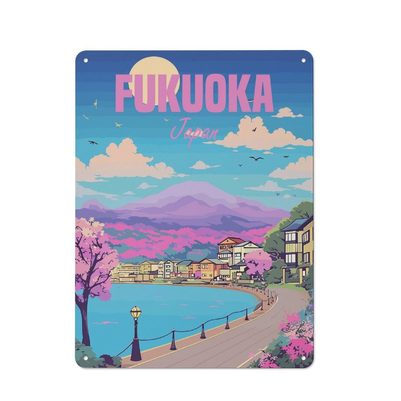 Fukuoka Japan Country Vintage Metal Wall Decor 40x30cm, Farmhouse Metal Sign for Kitchen, Cottage, Porch Or Garden Room