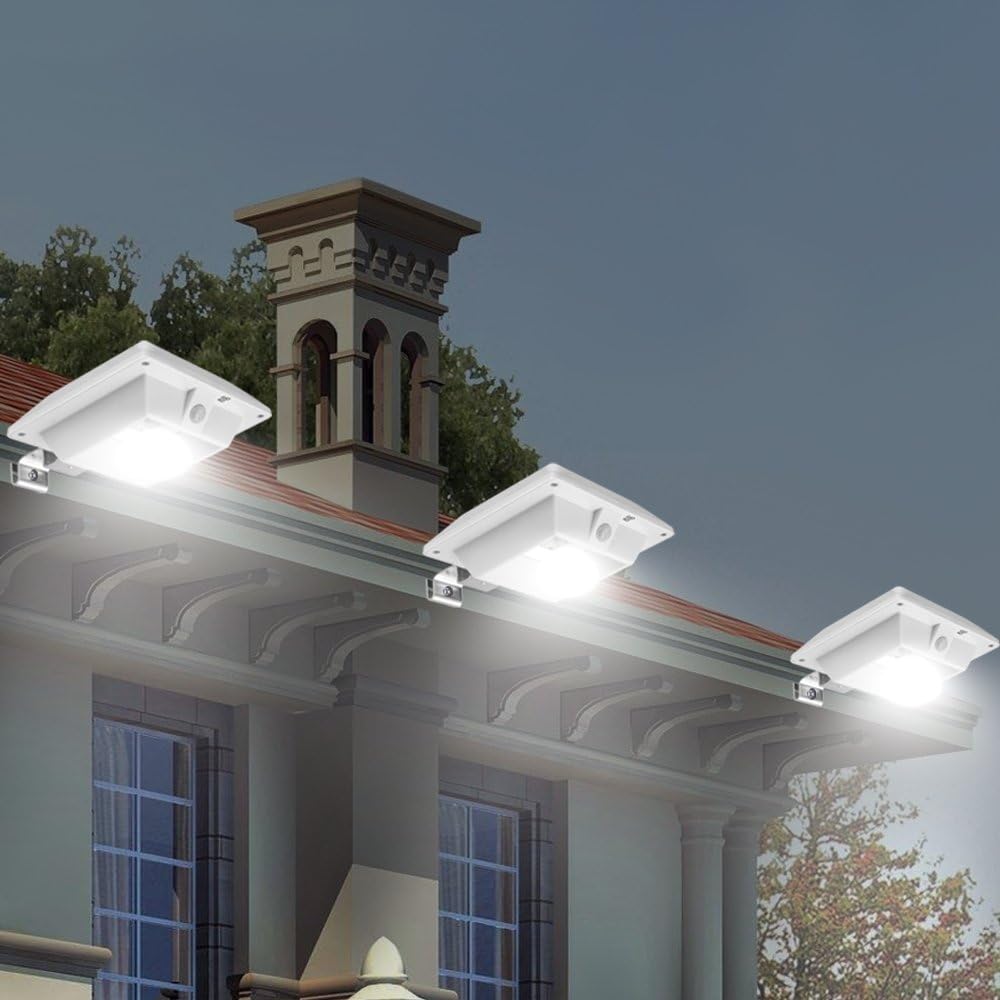 [Upgrade PIR Sensor] GVSHINE 4 Pack Solar Motion Sensor Security Light, Solar Powered Fence Gutter Light, Super Bright 4 LED Solar Light, Security Light for Door, Pathways, Patios and Garden