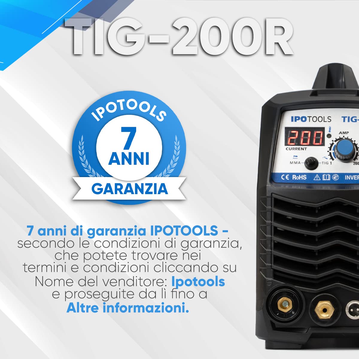 IPOTOOLS TIG-200R Saldatrice TIG - Saldatrice TIG con IGBT 200A 230V, Saldatrice a elettrodo MMA 3 in 1, Saldatrice portatile, 7 anni di garanzia