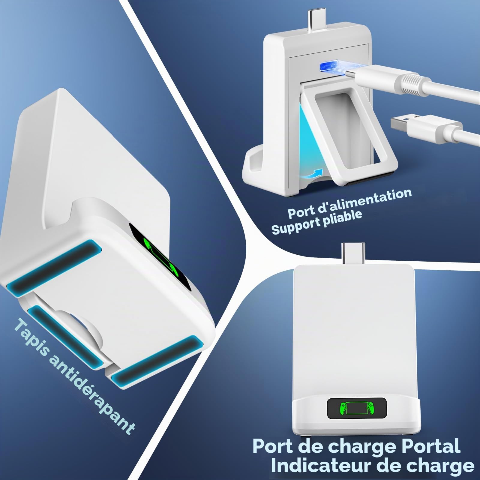 Support de Recharge pour PlayStation Portal, Station de Recharge Pliable avec Indicateur LED de Charge, Câble USB-C Inclus, Compact et Léger pour Une Utilisation Facile, Accessoire PS Portal