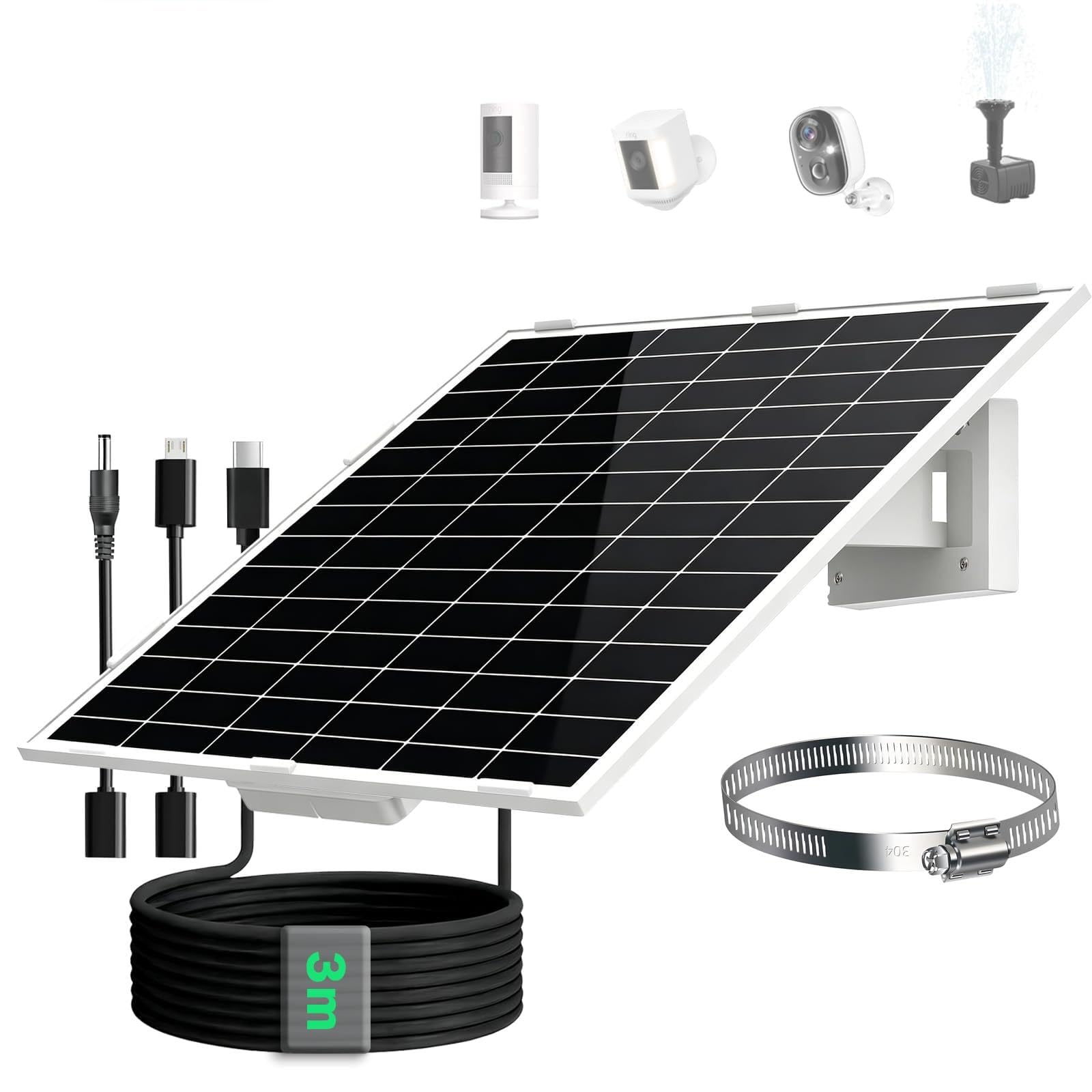 20W/5V Solarpanel mit eingebautem 26000mAh Akku.mit 3m langem 3-in-1-Ladekabel (Micro-USB, Typ-C und DC 1,35mm) für Überwachungs 3G/4G kameras und Vogel-Fütterungskameras,IP66
