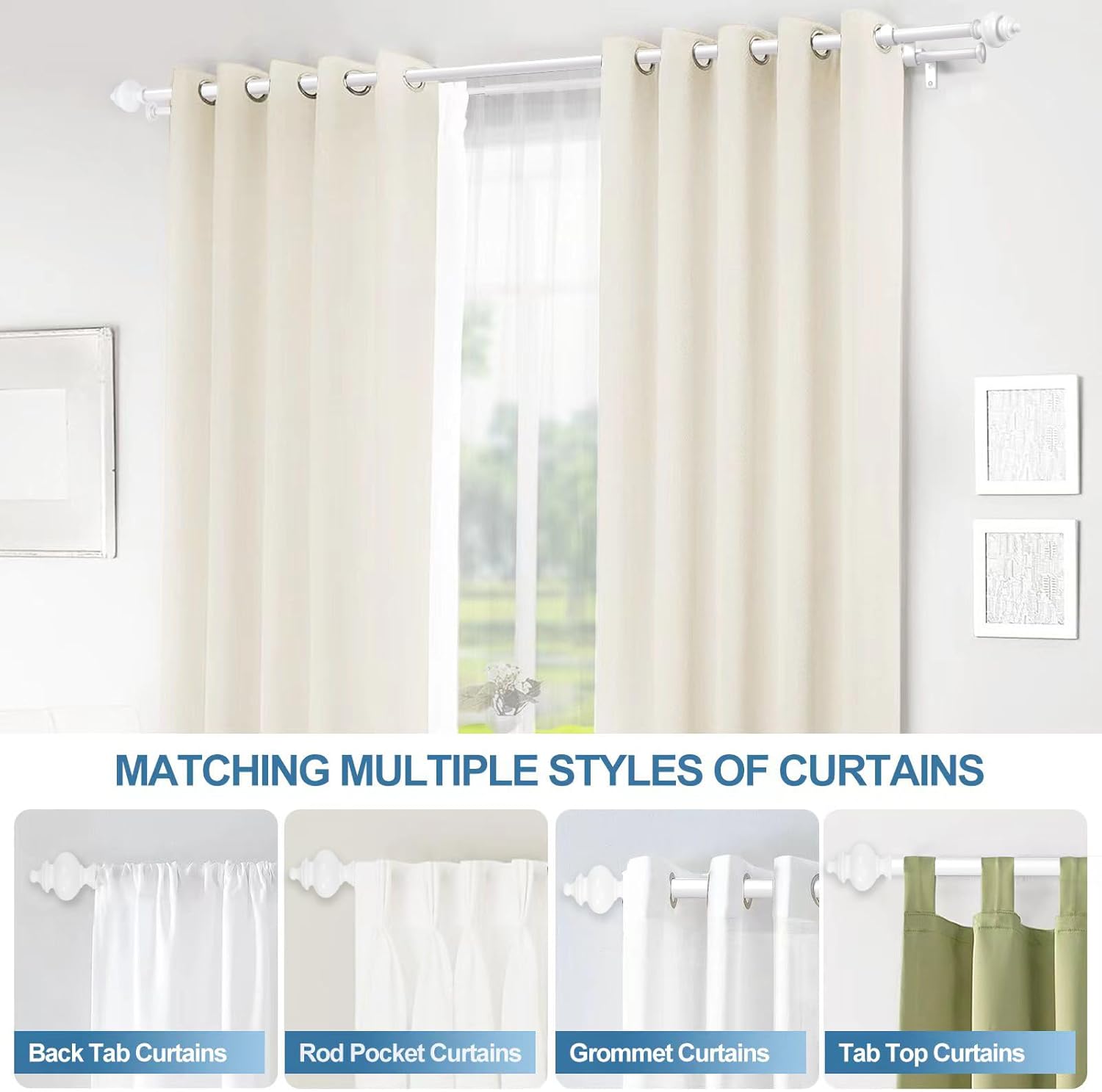 Urbanest Round Urn Adjustable Double Drapery Curtain Rod Set, 5/8", 84"-120", Glossy White