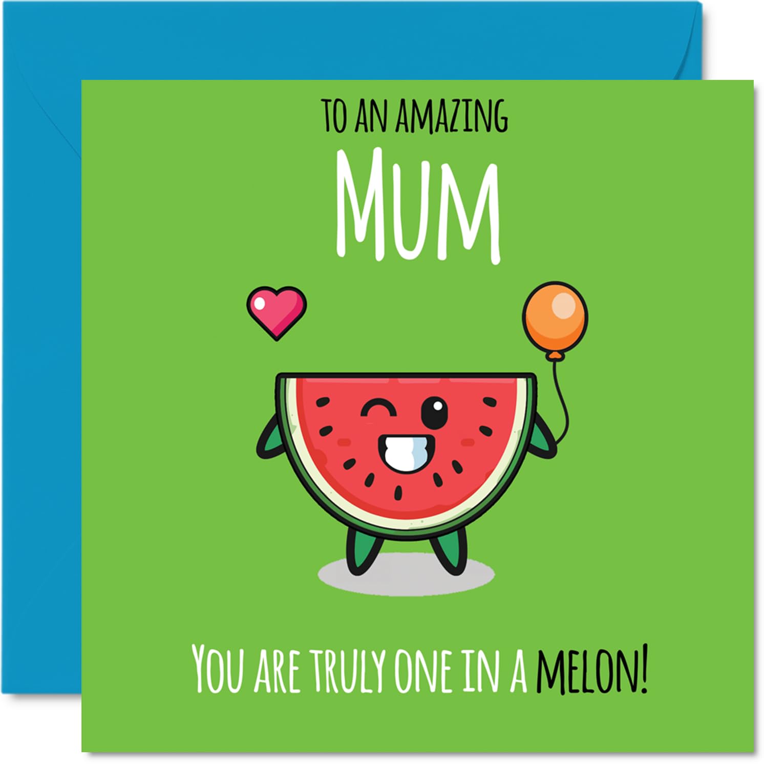 Mum Birthday Card - One In A Melon - Happy Birthday Card for Mum from Son Daughter, 145mm cute melon Bday Greeting Cards