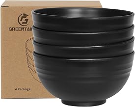 Greentainer Unbreakable Large Cereal Bowls - 24 OZ Plastic Lightweight Bowl Sets 4 - Dishwasher & Microwave Safe - for Cereal, Salad,Soup, Noodle, 4 Pieces (Black)