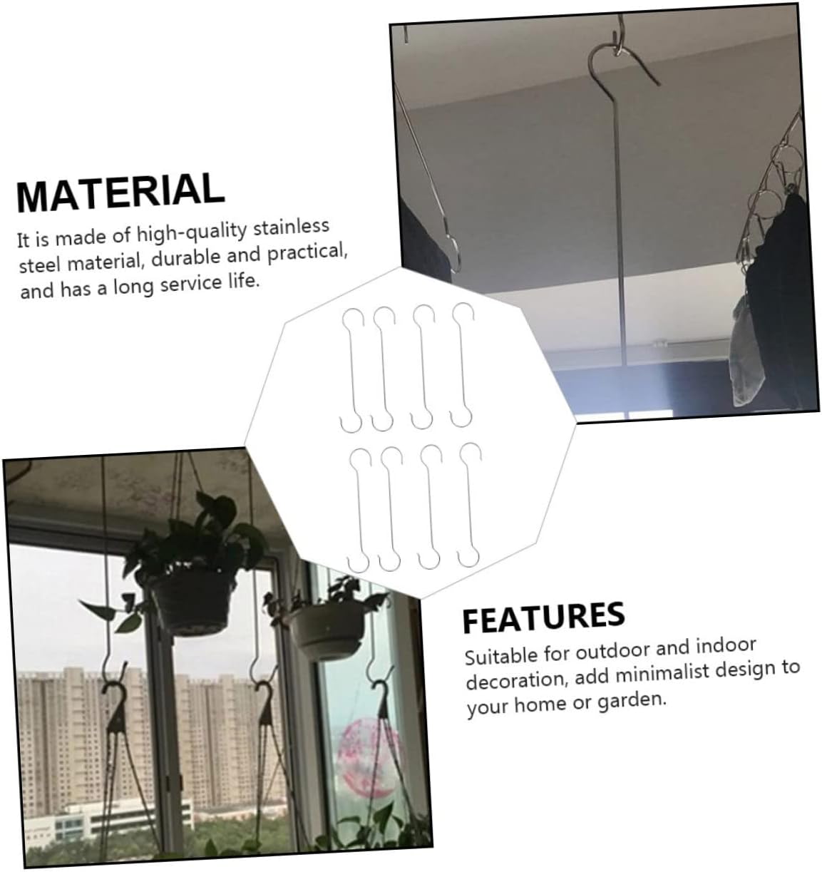 8pcs Silver s Hooks for Flowerpot Hanging Easy to Install Use for Plant Hangers and Home Decor