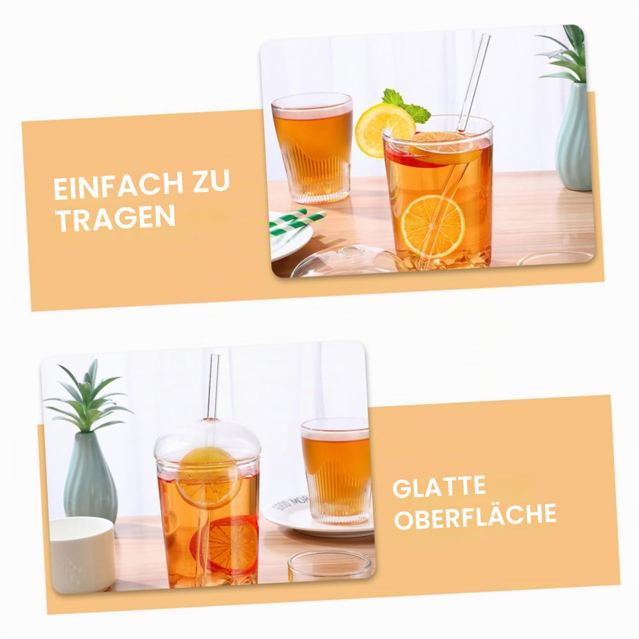 BESTYASH Klare Glasbecher Mit Deckel Und Strohhalm 500 Ml Trinkgläser Für Wasser Saft Limonade Sicherer Verschluss Für Zuhause Büro 2Er Set