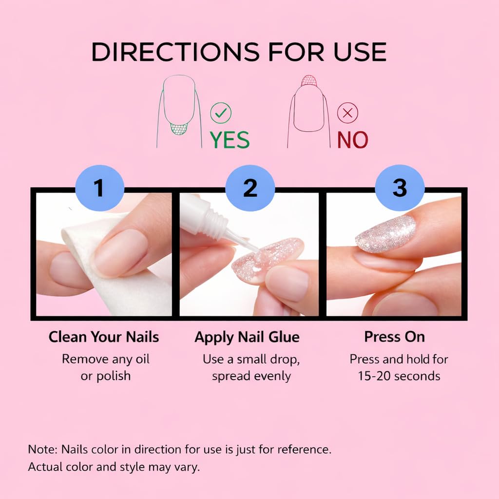 Emqueen Maroon Press On Nails for Women, Glitter Nails, Reusable Salon-Like Finish Fake Nails, 24 Pcs Nail Kit with Glue, Stick On Nails, Long-Lasting Artificial Nail Extensions 2