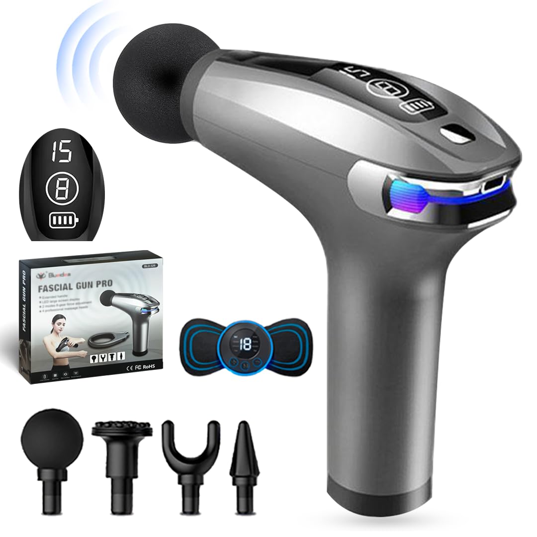 Massager Gun Pro Deep Tissue Therapy Pain Relief Rechargeable Muscle Massager Gun with LCD Display Silent Brushless Motor Percussion Gun 2 Modes 8 Speed Extended Handle (Stardust Gray)