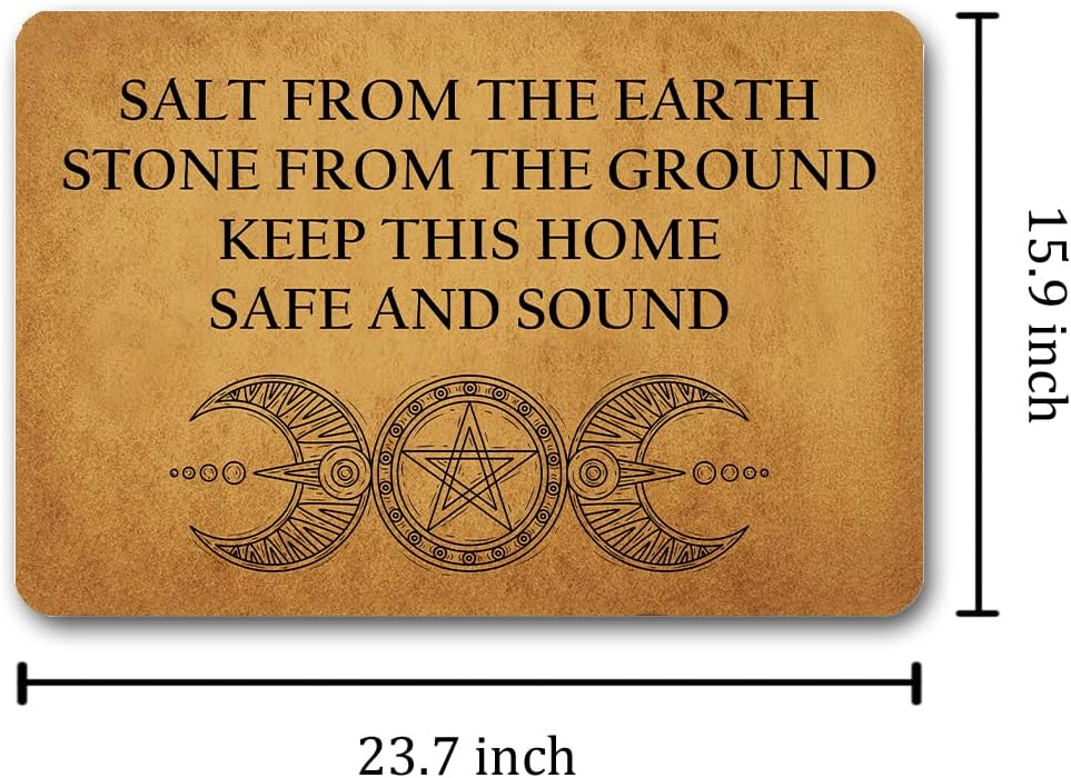 Funny Welcome Doormats for Entryway Front Porch Decor Witch Pagan Salt from the Earth Stone from the Ground Keep Home Safe and Sound Indoor Personalized Mats Rubber Back Novelty Gift (23.7 X 15.9 in)
