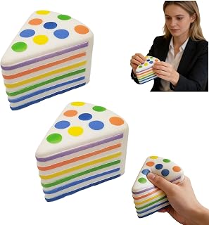 Giant Rainbow Cake Squish-y Stress Ball, Cream Cake Bread Model, Layer Cakes Slow Rising Squish-y, Soft Desk Stress Relief for Office & Home Relaxation