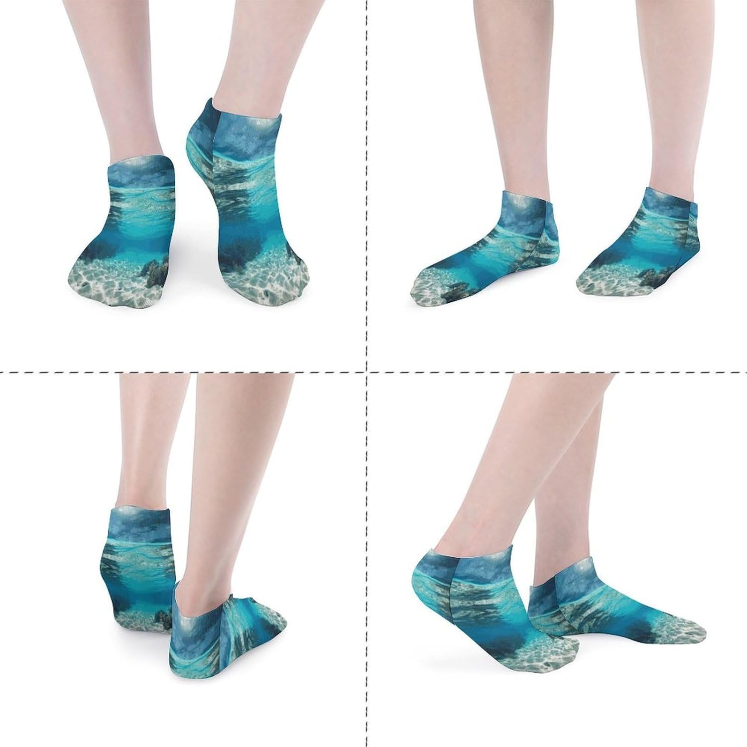 Underwater View of Tropical Beach Ankle Socks for Men Women 5 Pairs | Comfortable Casual Low Cut Socks, Lightweight No Show Breathable Athletic Socks, Soft Mini Crew Socks for All Seasons