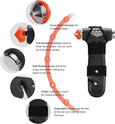 Miniatura 2 de THINKWORK Martillo de seguridad para automóvil para regalos de adolescentes y damas, paquete de 2 herramientas de escape de emergencia tres en uno