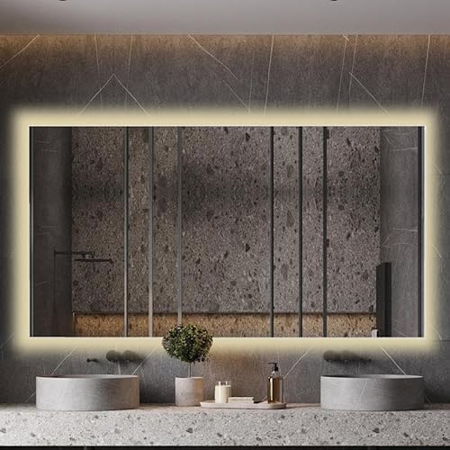 Baanio Espejo Baño con Luz Cálida 80x140 cm Estel | Led Retroiluminado Vidrio Resistente 4 mm Plata