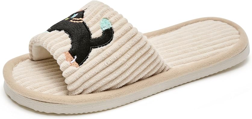 Cat Slippers for Women Comfortable Slip-On House Shoes with Cute Embroidered Cat Design Perfect for Indoor Use