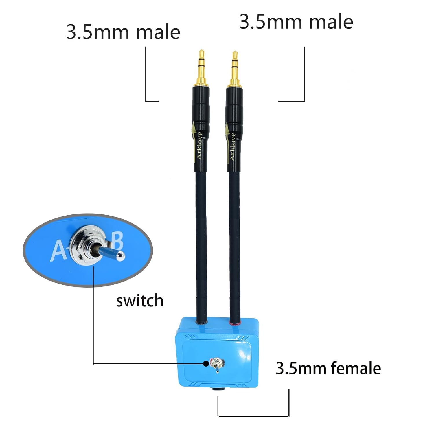 Arklove 3ft Shielded 1/8" aux Input 3.5mm Female 2X 3.5 Output Splitter Stereo Video Audio Cable Out 3.5 Male to Two 3.5 Male in Dual Speaker Cord 24k Gold Plated