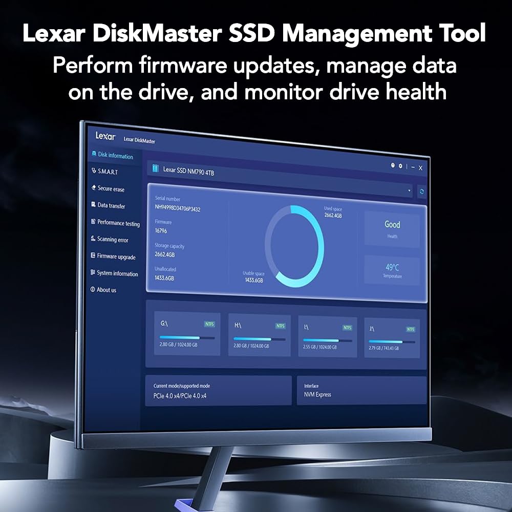 Lexar NM1090 PRO 1 TB PCIe Gen5 NVMe M.2 2280 interne SSD bis zu 14000/10000 MB/s Lese/Schreiben, fortschrittliches thermisches Steuerungsdesign, kompatibel mit Direktspeicher, für Gamer und