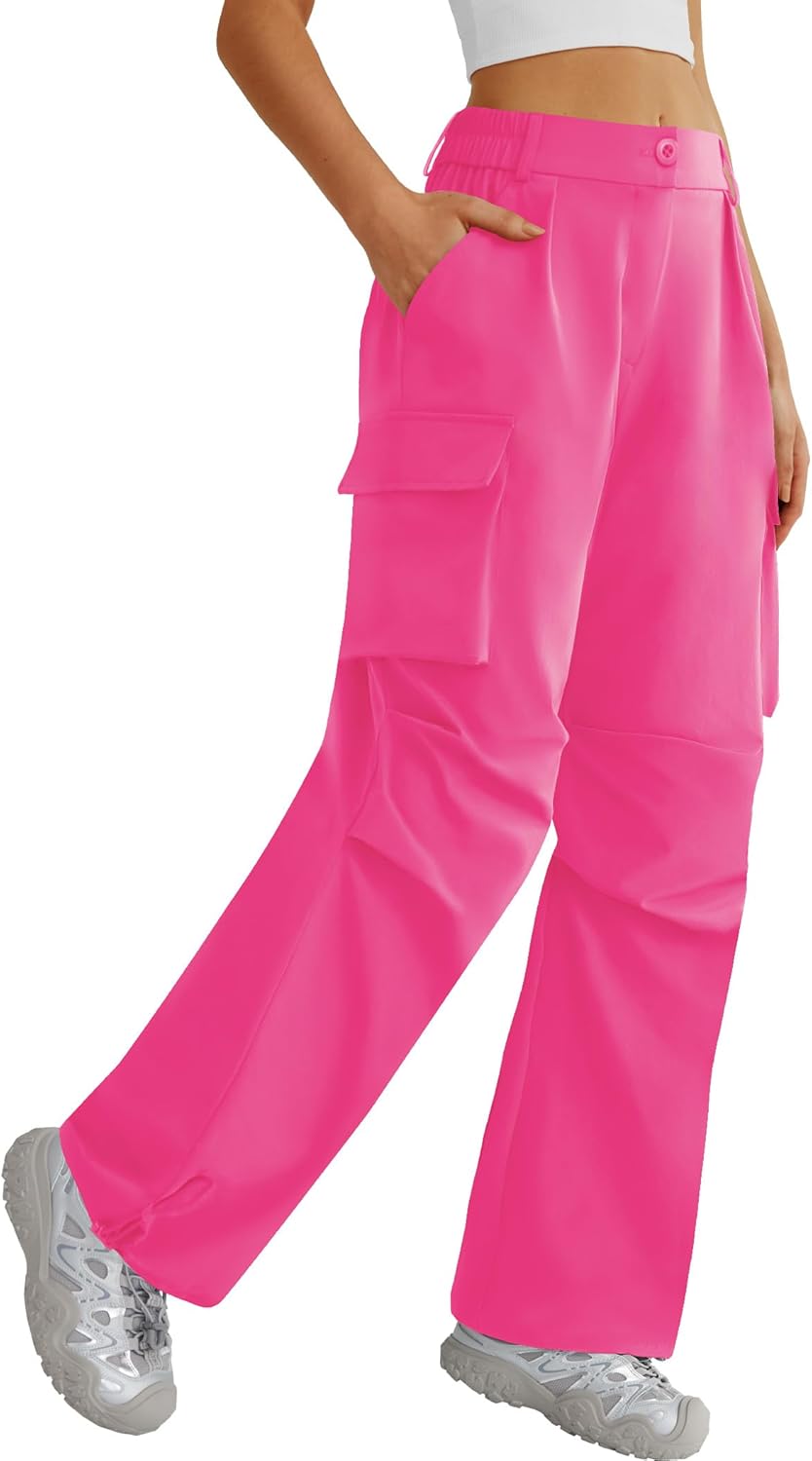 DLOODA Women’s Hiking Pants Wide Leg Cargo Pants Quick Dry Lightweight Water-Resistant Travel Casual Trousers with 4 Pockets