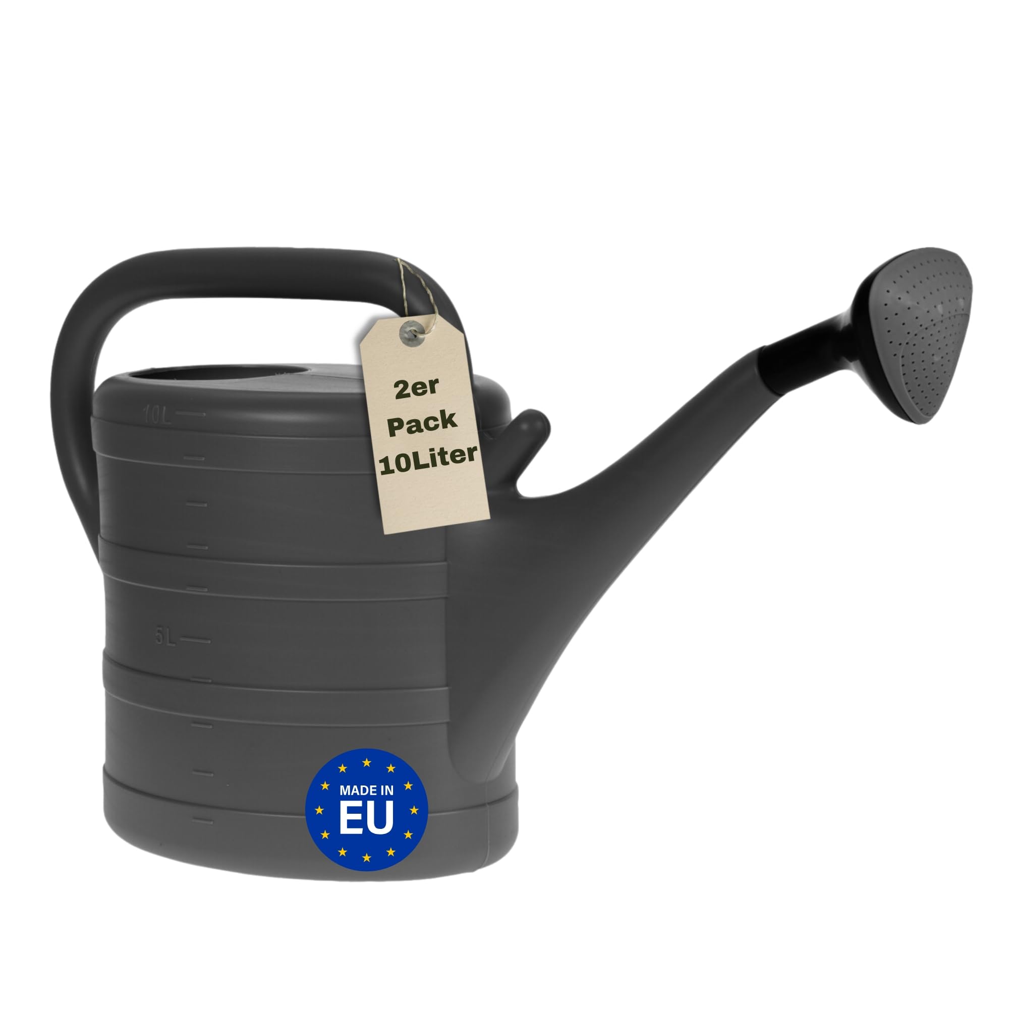 Gießkanne 2X 10L Anthrazit – Kunststoff Giesskanne mit abnehmbaren Brausekopf, Garten-Gießkanne für Balkon & Pflanzen, Made in EU & HLKauf-Block