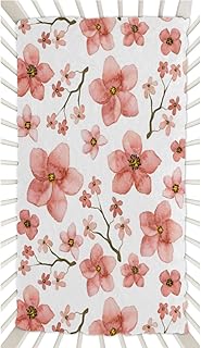 Pink Flower Crib Sheets for Boys, Girls Machine Washable Soft Cozy Microfiber Fitted Crib Sheet for Standard Crib and Toddler Mattresses Boys Girls 28x52 Inch